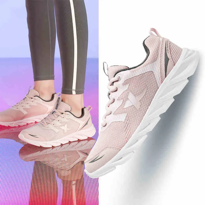 Xtep Laufschuhe, rutschfest, weich, Damen-Sportschuhe, Leder-Obermaterial, Stoßdämpfung, Damen-Sneaker für Damen 879318110073