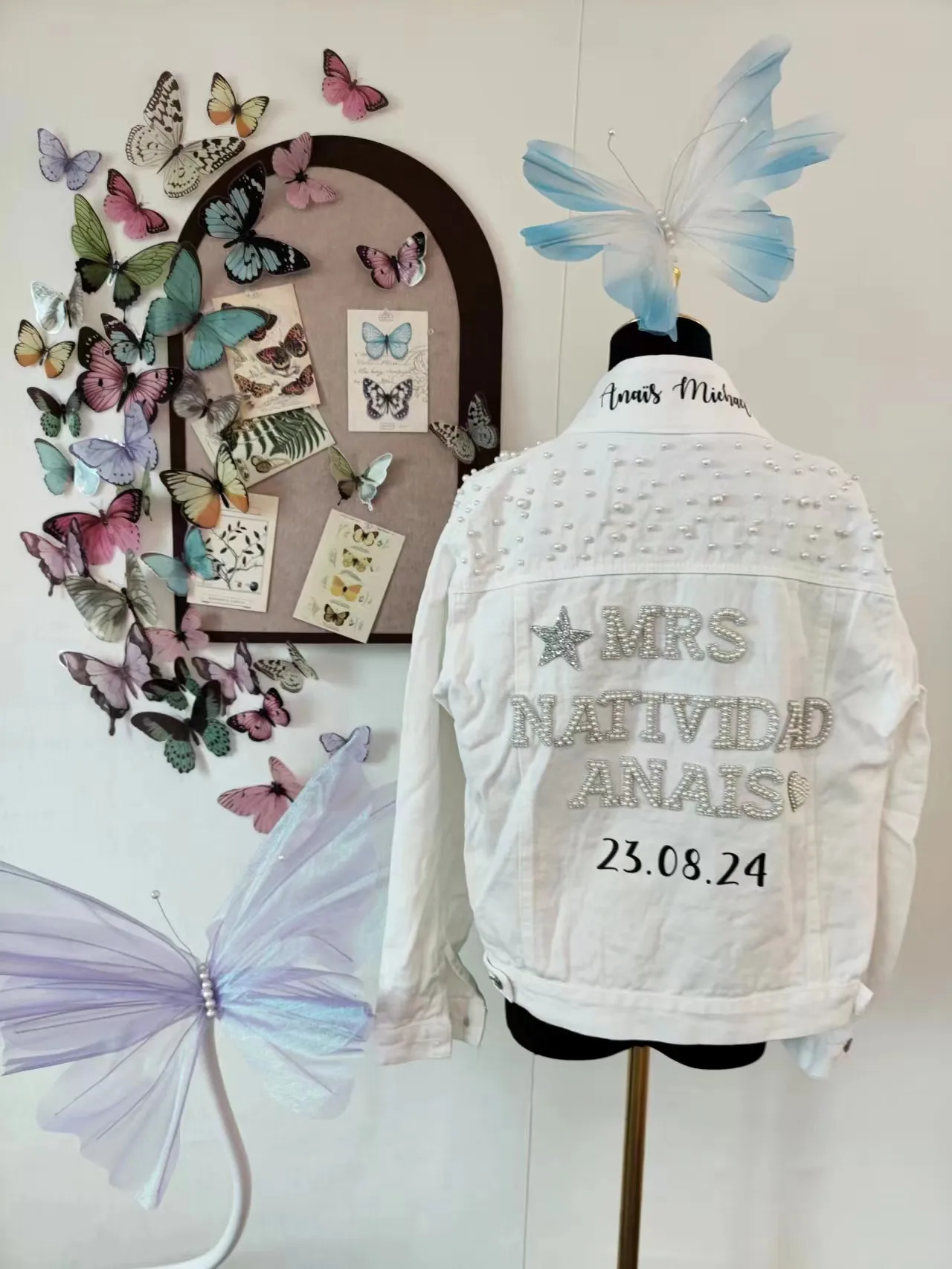 

White Mrs Pearl Rhinestone Denim Jacket Custom Bride Jean Jacket Wifey Denim Personalized Bridal Wedding Jacket Bride Coats