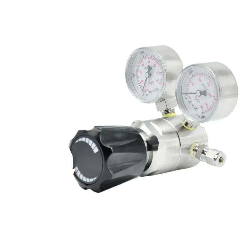 Zweistufiges Druck minder ventil aus Edelstahl 316l Doppel manometer 4000 * 100psi Einlass für cga540, mit Nadel ventil 1/4fnpt