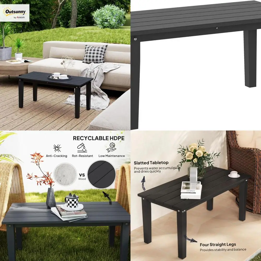 طاولة قهوة مستطيلة HDPE مقاومة للطقس، طاولة خارجية بلاستيكية متينة مع سطح شريحة للحديقة والشرفة والفناء الخلفي، #1