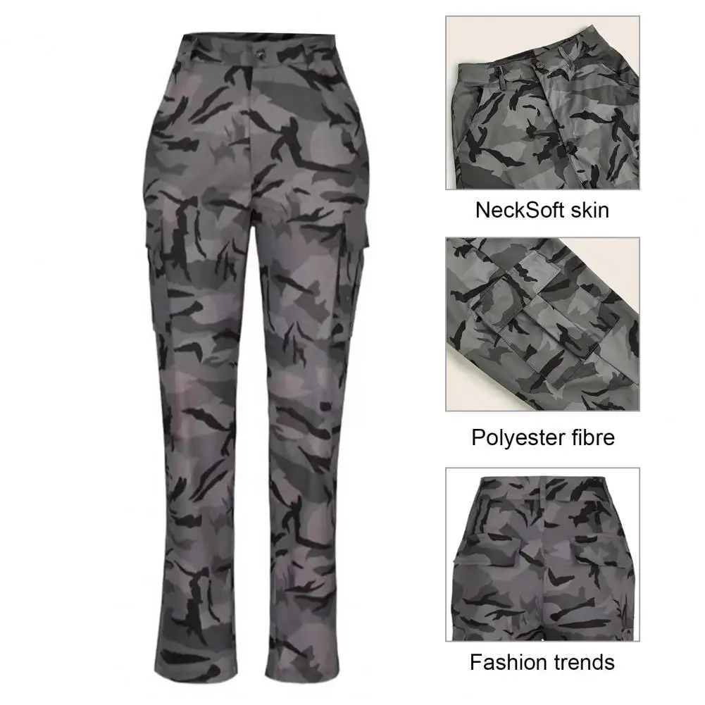 Camouflage Pattern Bottoms Camouflage Cargo Pants for Women Stylish Mid-rise Overalls with Multi Pockets Loose Fit for Sporty