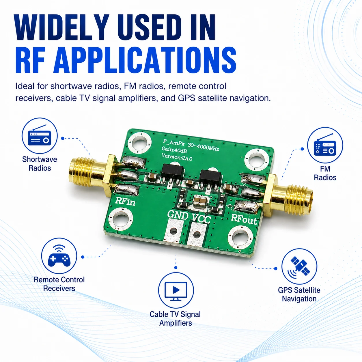 NEU 30-4000 MHz HF-Breitbandverstärkerverstärkung 40 dB rauscharmer Verstärker LNA-Board-Module DC 5 V 50 Ω für FM HF VHFf/UHF – Detail 5
