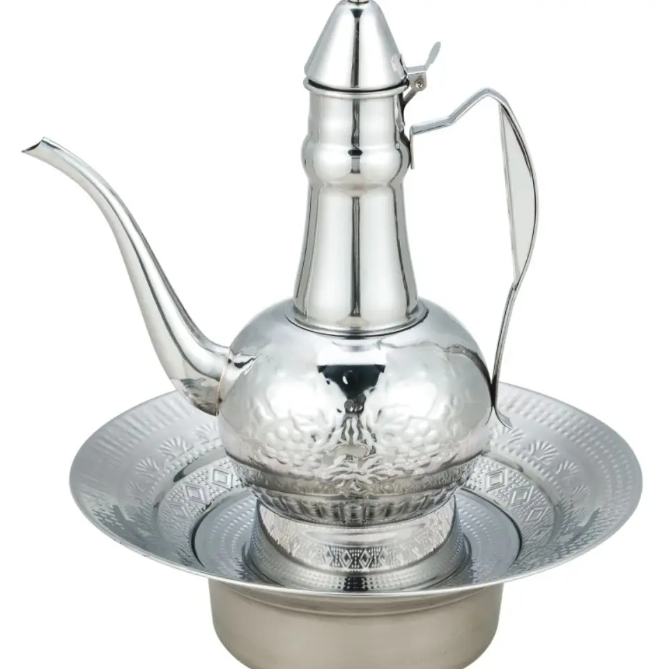 Stainless steel hand washing pot, household pot pointed mouth sober pot silver, three-piece set with base, pot body 2.5L