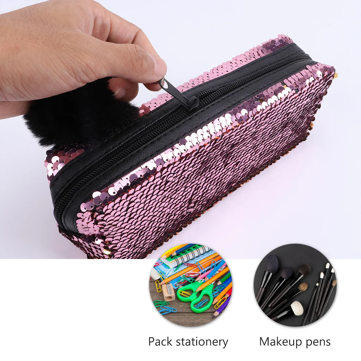1pc Mermaid Sequin Pencil Pouch Glitter Zipper Stationery Bag Multifunction Storage For School Office Gift