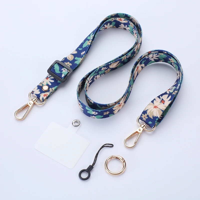 Adjustable Flower Crossbody Cell Phone Lanyard Strap Neck Hanging Rope With Gasket Clip Anti-Lost Universal Phone Case Lanyards