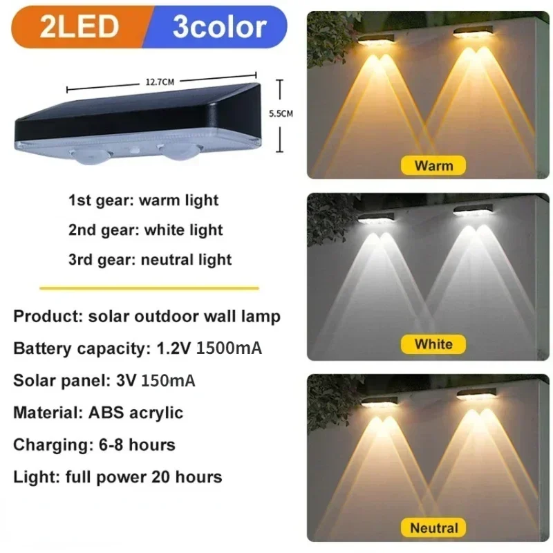 3Color Solar Wall Washing Lamp Outdoor Waterproof LED Wall Light Courtyard Solar Lamps Villa Balcony Garden Lighting Decoration