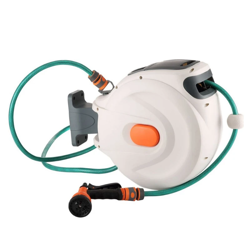 

Hose Reel Anti-lock Brake System Plastic Housing Wall Mounted Garden Water and Car Wash Reel Hot Sale Rewindable Function