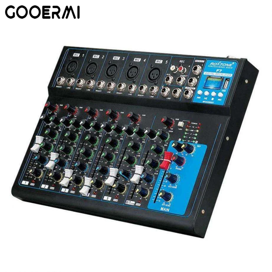 Mezcladora de Sonido USB Gooermi F71, Consola de Mezclas Profesional para Karaoke, Amplificador con Mezcladoras de Música Digitales