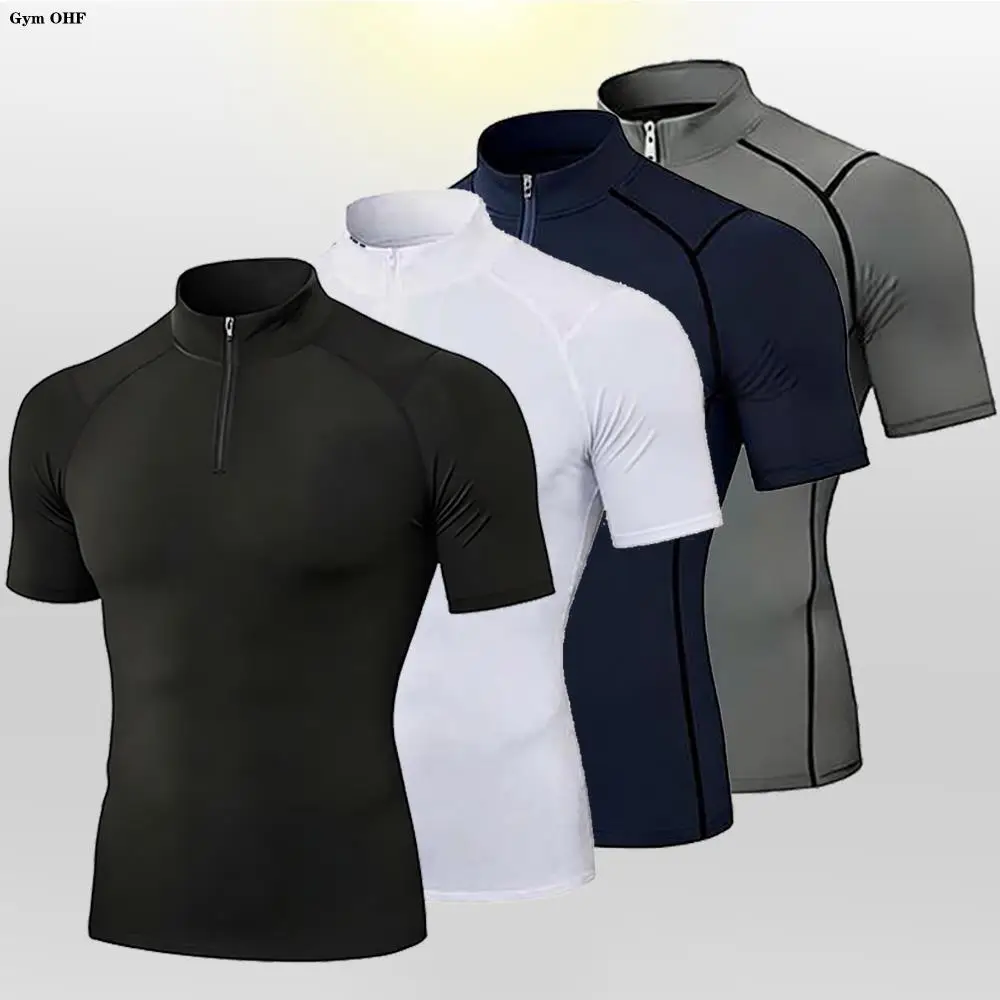 Turtleneck Shirt Compression T-Shirt Men Bodybuilding Sportswear Quick Dry Workout Shirts Sport Tops Tees Gym Running