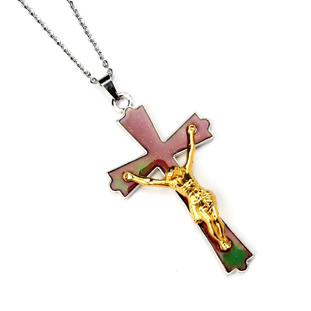 

Retro Color Change Mood Cross Crucifix Pendant Necklace Jewelry