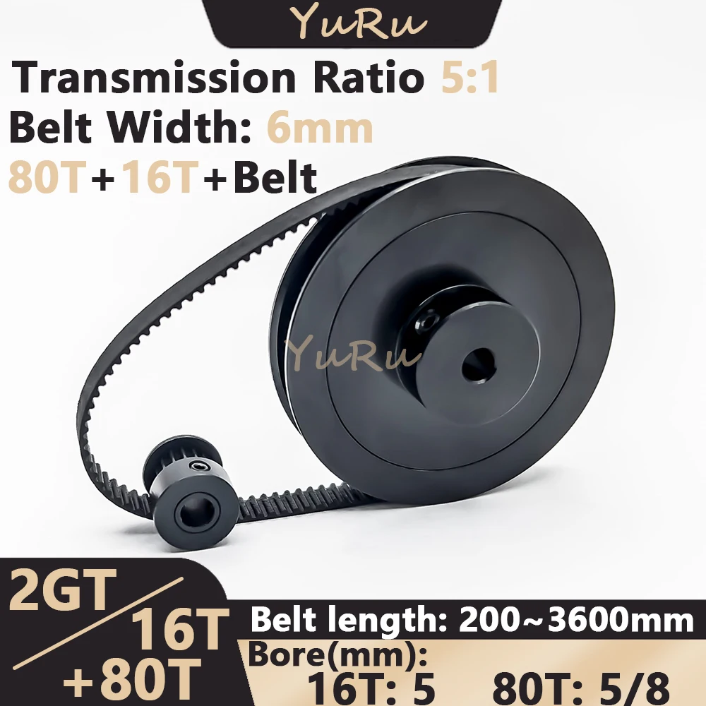 

2GT 2M 16 80Teeth GT2 16T 80T 5:1 Timing Pulley Belt Set Bore 5/8mm Belt Width 6mm Tensioning Wheel Synchronous Pulley Belt Kit