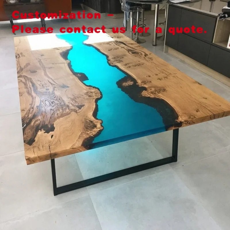 custom.Industrial Blue  Epoxy Resin River Wooden Dinning  Table