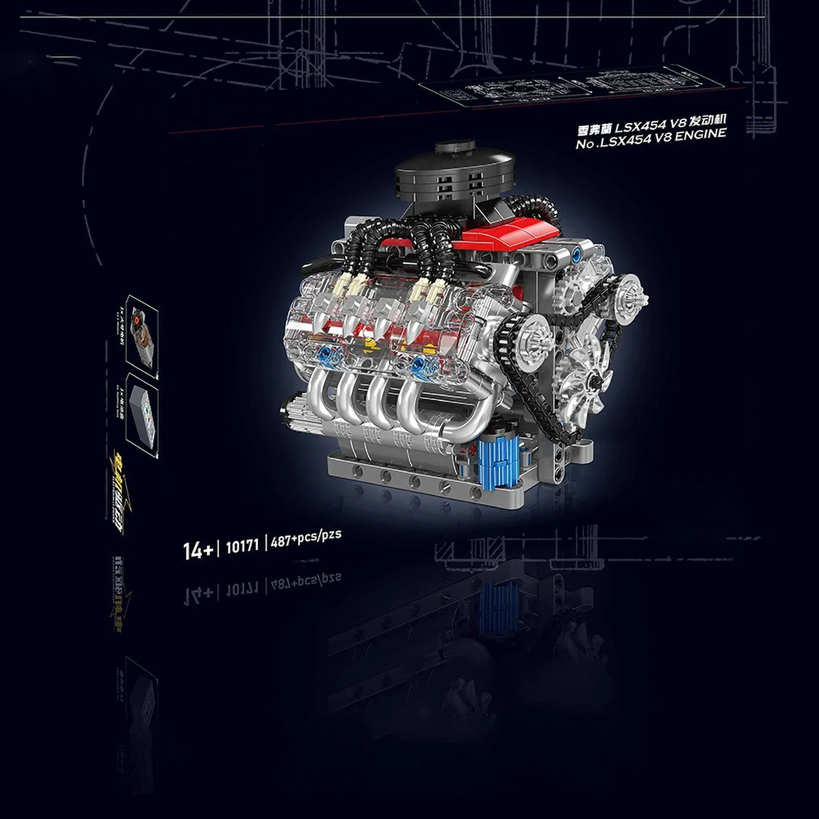 ชุดโมเดลเครื่องยนต์ Mold King 10171 V8 - บล็อกตัวต่อแบบใช้มอเตอร์ 497 ชิ้นพร้อมมอเตอร์ L และฟังก์ชั่นกําลัง