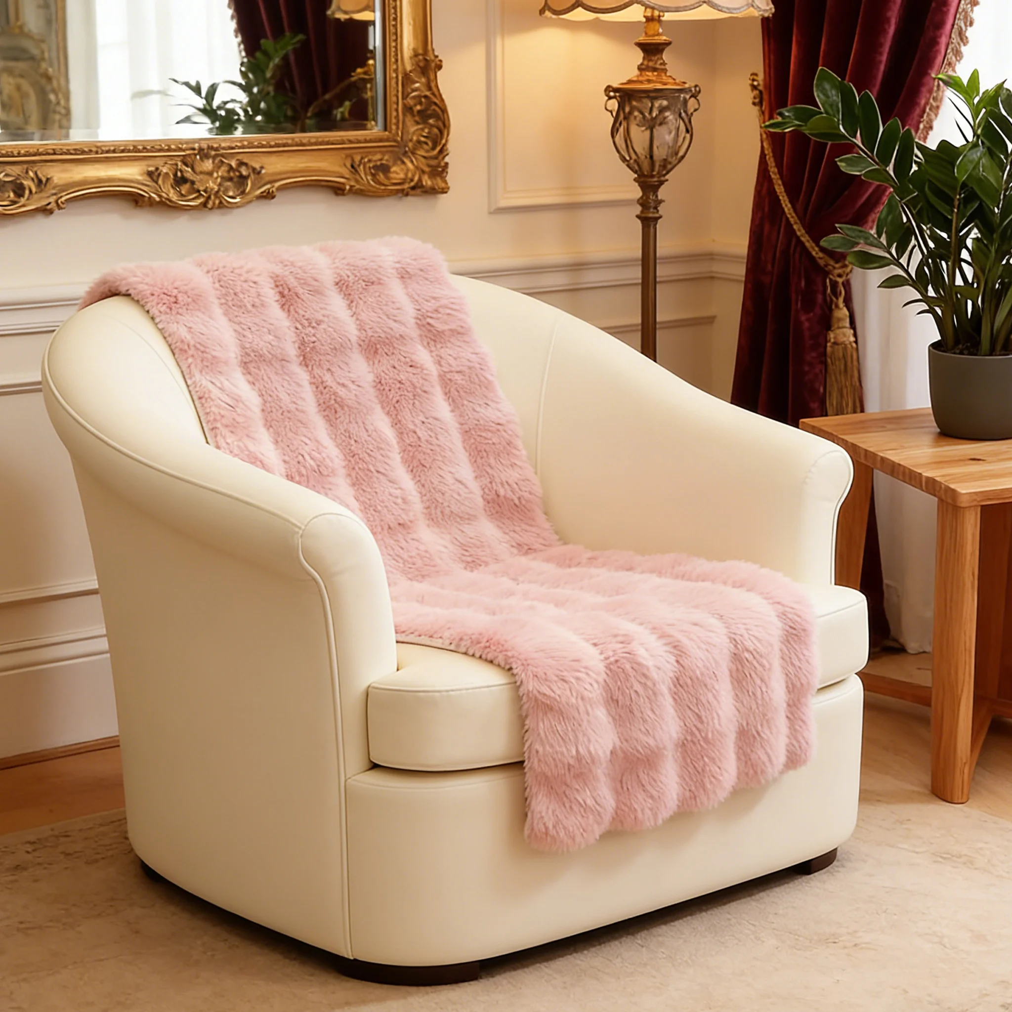 Faux Fur Chair Pad - Soft Fluffy Non-Slip Chair Cover Mat, Warm Cozy Living Room Sofa Chair Decor Cushion