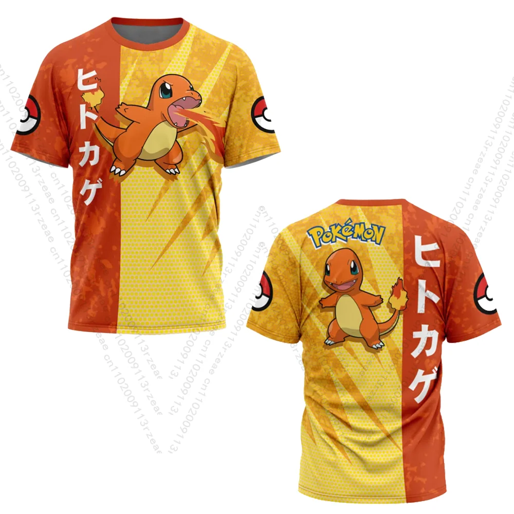 Pokemon Anime Charmander Heren Cosplay Print Gym T-shirt Oefening Ademend Trend Sport Kindermode Trend T-shirt met korte mouwen