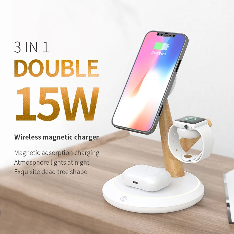 Magnetic Wireless Chargers for iPhone 12 13 14 Pro Max 3 In 1 Lamp with Induction Charger Station for Airpods IWatch Accessories