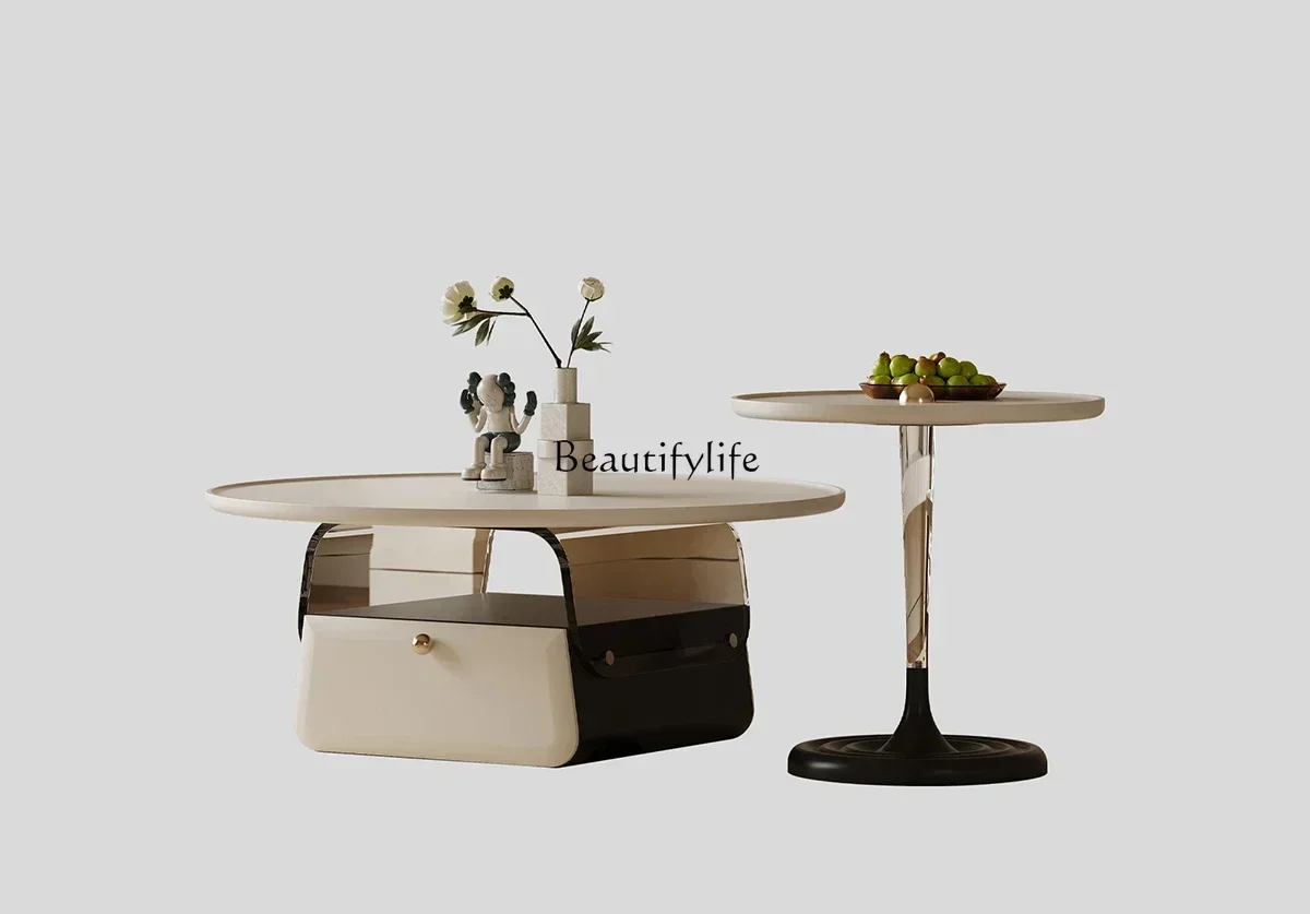 

French cream style coffee table living room household light luxury acrylic round coffee table