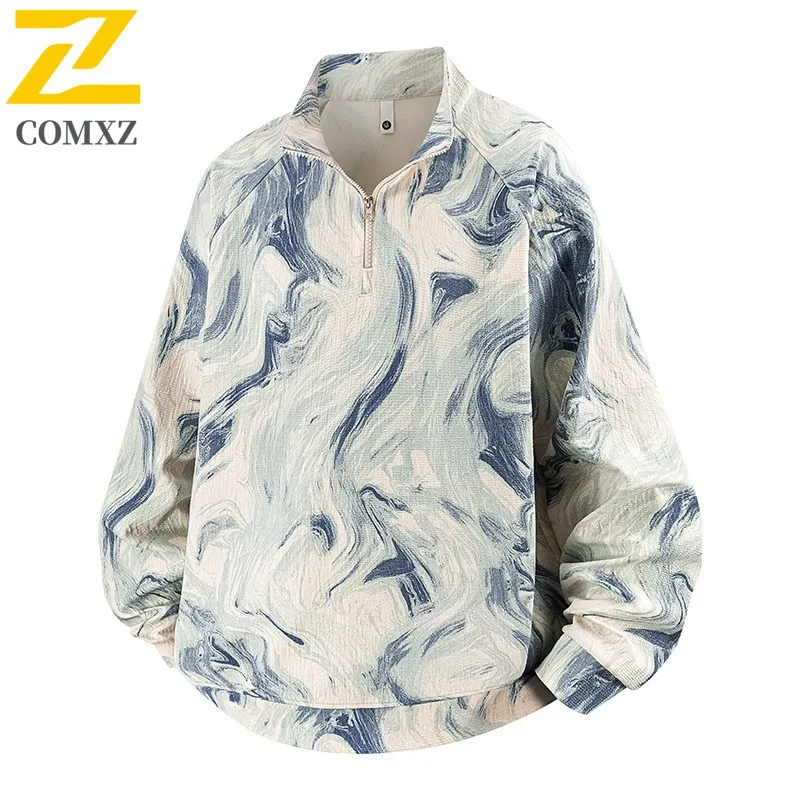 

COMXZ New Arrival Autumn Abstract Print Jacket M-8XL Trendy Fashion Casual Men Shirts Unisex Street Chic Retro Vintage Coat 2025
