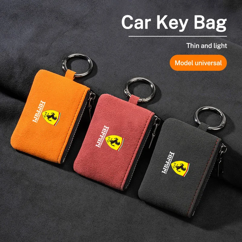 Bolsa para llaves con logotipo de coche de gamuza, billetera portátil, tarjetero, monedero para Ferrari F430 Stradale 458 488 599 612 F12 Charles Leclerc, accesorios