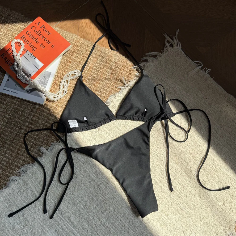 Biquíni de strass brilhante estrela do mar praia maiô corda rendas até roupa de banho feminina 2 peça praia biquinis roupa de férias