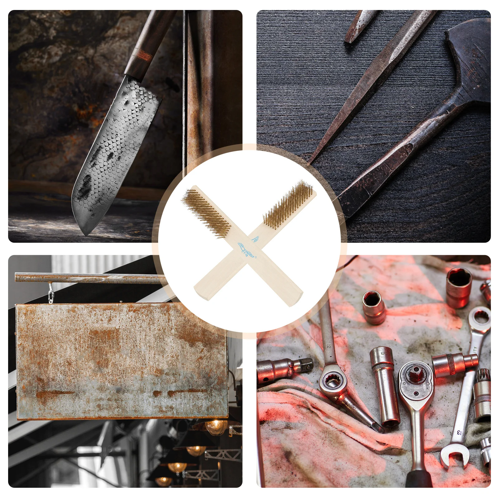 Spazzola metallica con impugnatura comoda da 2 pezzi per la rimozione della vernice antiruggine e il filo per la pulizia delle scorie di saldatura per la pulizia della spazzola spelafili pulita