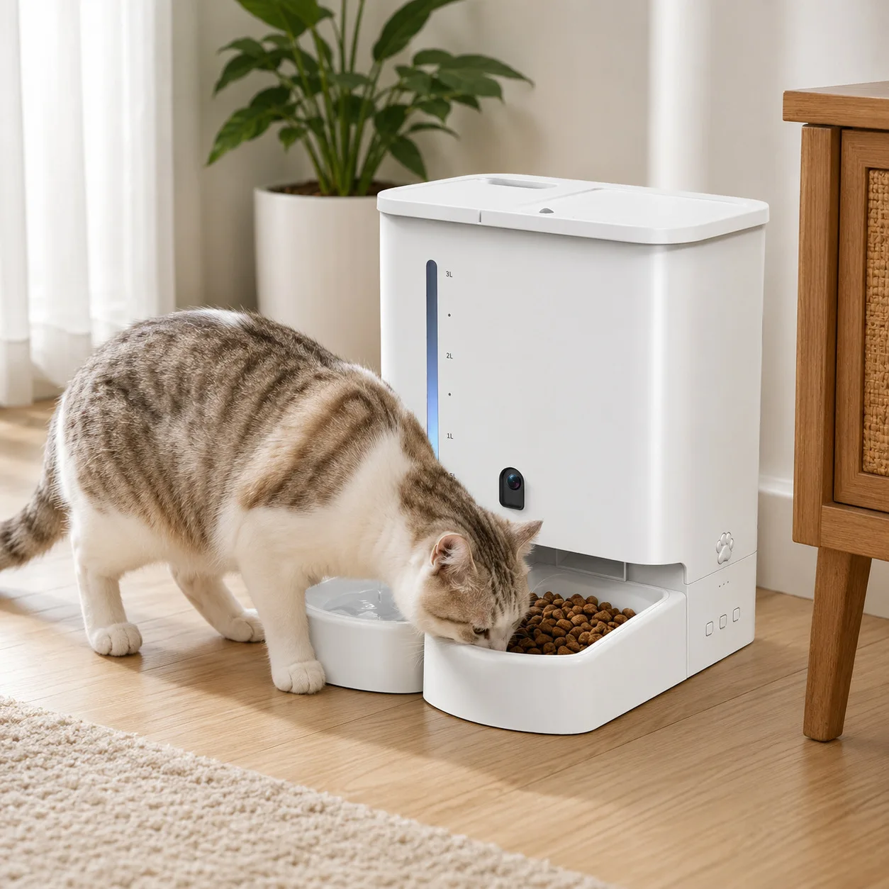 2 In 1 Smart Pet Feeder & Water Fountain Automatic Food Water Bowl For Cats Small Dogs