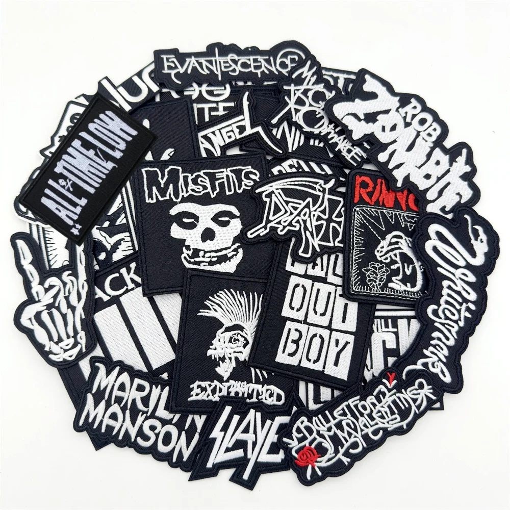 25pcs Band Music Patches for Jacket Jeans Embroidery Punk Badges Appliques Iron Patch Stickers Clothes Decoration