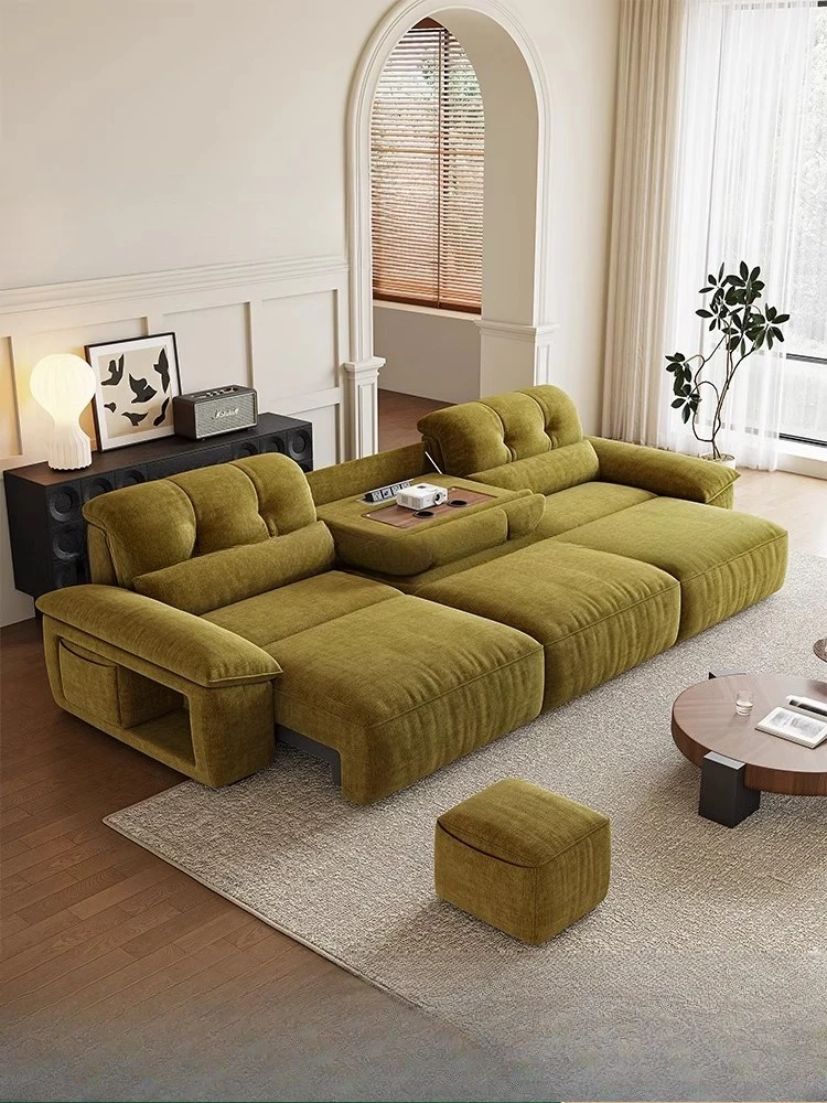

Cream wind electric sofa bed fabric retro style living room small apartment multi-function automatic retractable sofa chenille