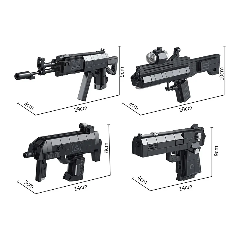 Military MOC 920pcs 4 In 1 QBZ-191 Rifle Model Weapon Building Blocks DIY Desert Eagle Pistol AK12 Gun Bricks Set Toys For Boys