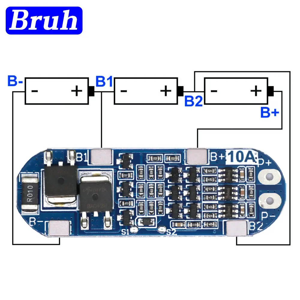 3S 10A 11.1V 12V 12.6V Lithium Battery Charger Protection Board Module for 18650 Li-ion Lipo Battery Cells BMS 3.7V