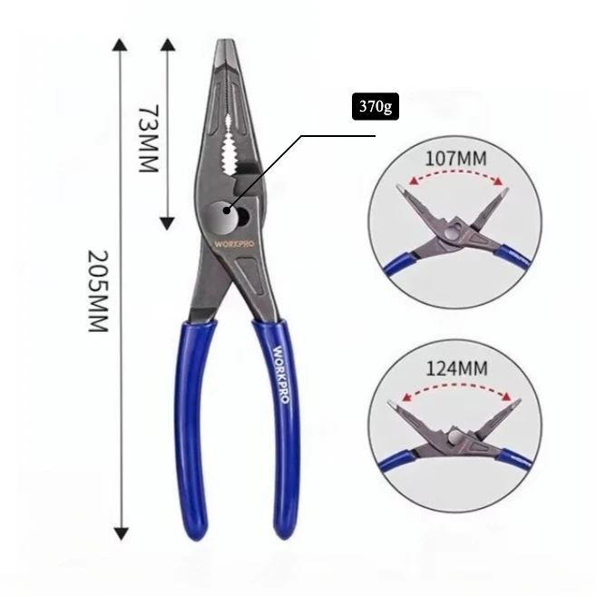 8 Inch WORKPRO Long Nose Slip-joint Pliers Large Opening Sliding Pliers Serrated Jaw Water Pipe Plumbing Hand Tool