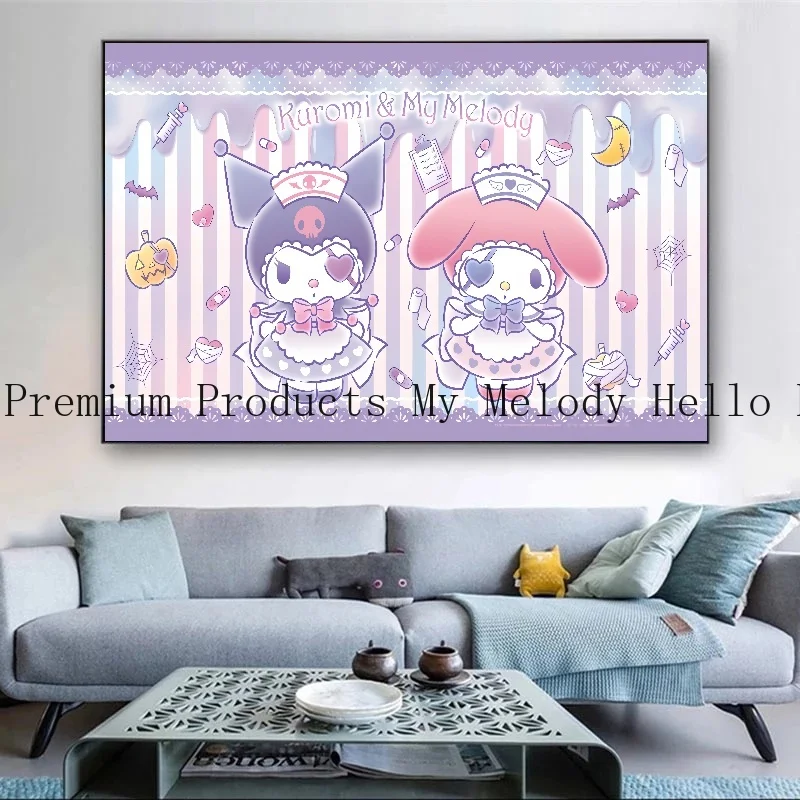 Sanrio Poster Anime Peripheral My Melody Cinnamoroll HelloKittys Canvas Painting Print Children's Room Decoration Christmas Gift