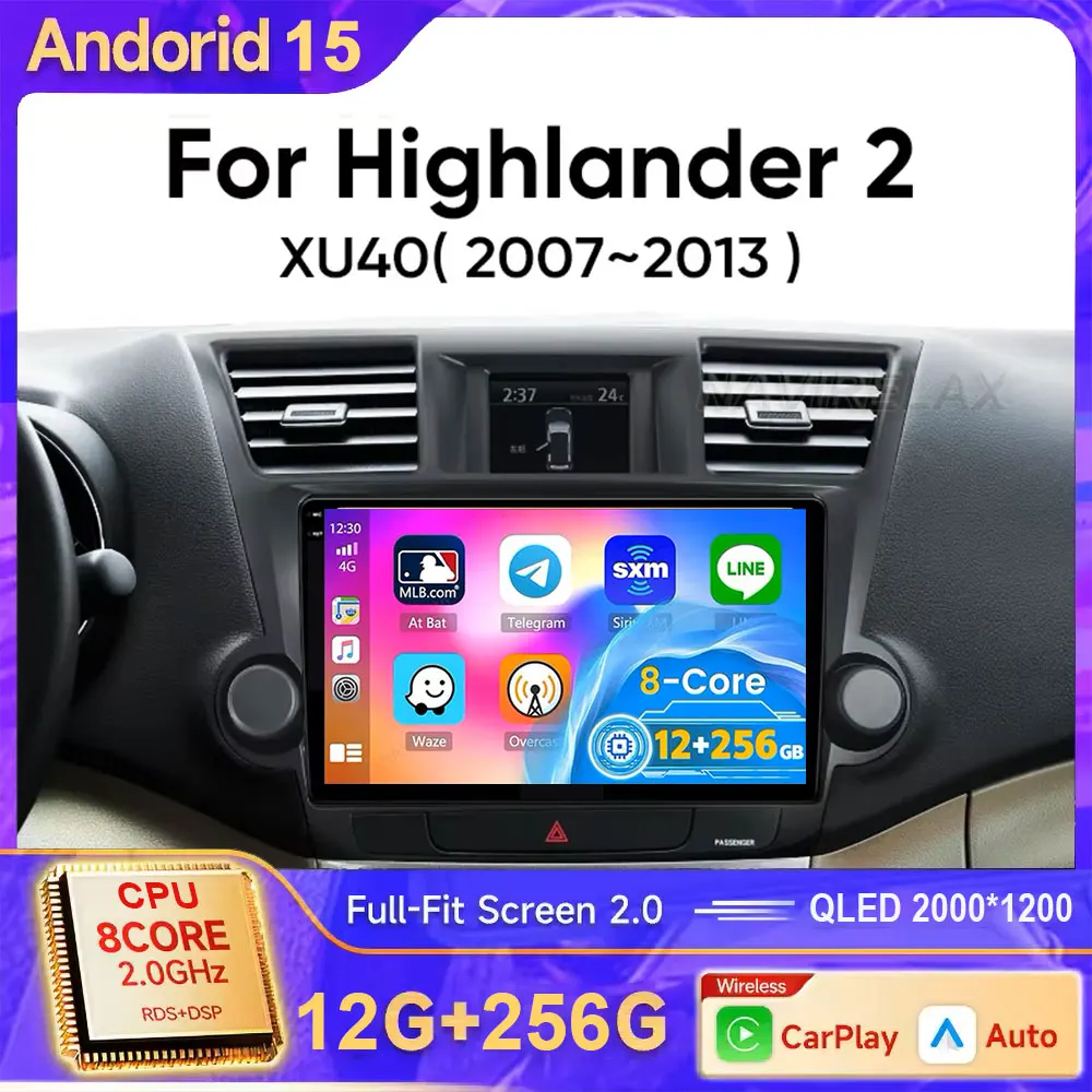 

Для Toyota Highlander 2007 2008 2009 2010-2013 Carplay Android 15 автомагнитола мультимедиа GPS стерео экран 2din авторадио SWC
