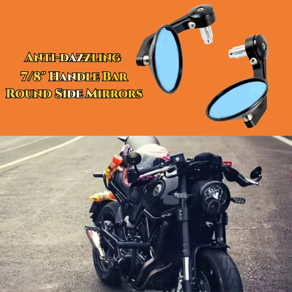 

Universal For Motorcycle Bar End Anti-dazzling Round Rearview Mirror 7/8" Handle Bar Side Mirrors