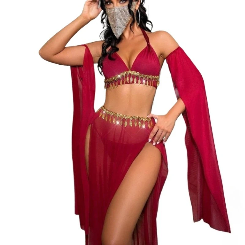 Sexy Retro Dancer Sequin Free Split Lingerie Set Sexy Lingerie Slit Long Skirt Women's Pajamas Dress Role Playing Dance Dress