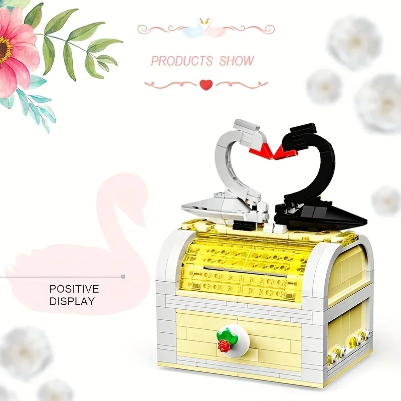 

524PCS Swan Jewelry Box Building Blocks Model Ring Box Confession Romantic Gift Box Creative Decoration Holiday Gifts KidsToys