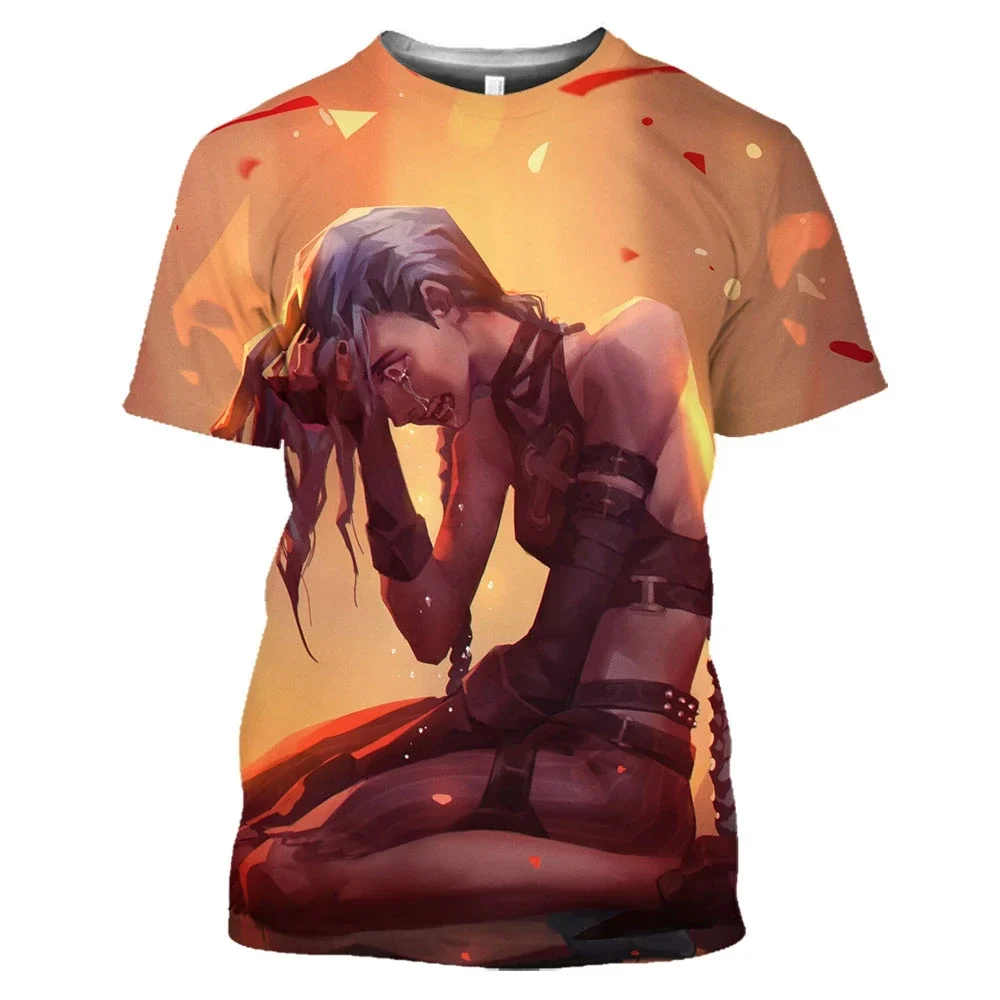 Moda Hip Hop Anime 3D drukuj mężczyźni kobiety koszulka Arcane ligi Jinx wykresach O-neck krótki rękaw Top letnie ubrania Streetwear w stylu Casual