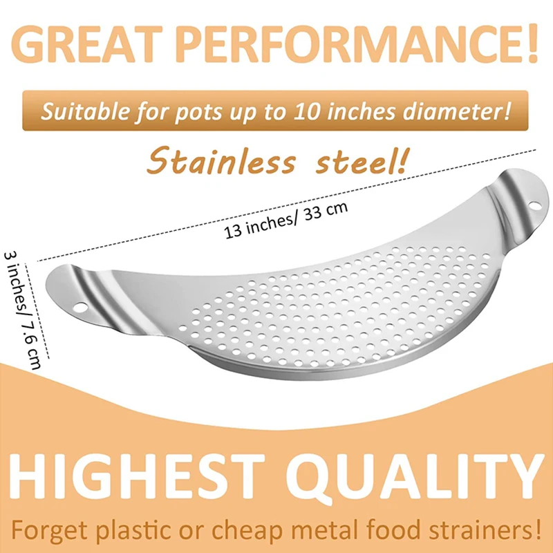 2 Pieces Pot Strainer Stainless Steel Crescent Pot Strainer With Handle Pasta Strainer Pan Pot Strainer With Recessed