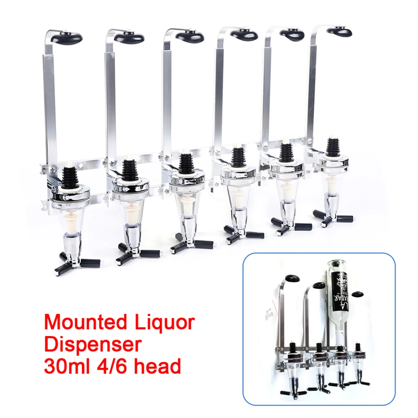 

6-Bottle Wall Mounted Liquor Dispenser, Vintage & Industrial Style, Aluminum Alloy & ABS, No Assembly Needed, 30ml Precise Pour