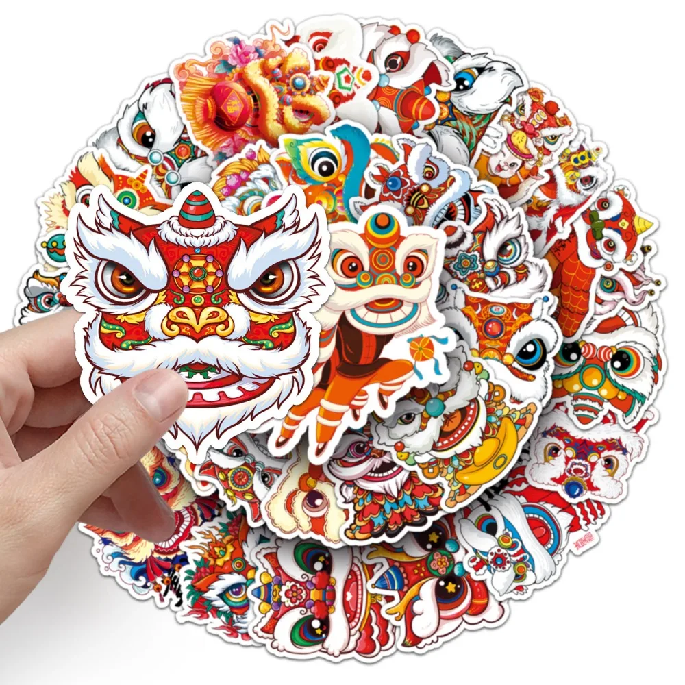 50Pcs Chinese Style Cute Lion Dance Stickers Giraffe for Notebook Suitcase Skateboard Hand Account Decoration Sticker Kids Toy