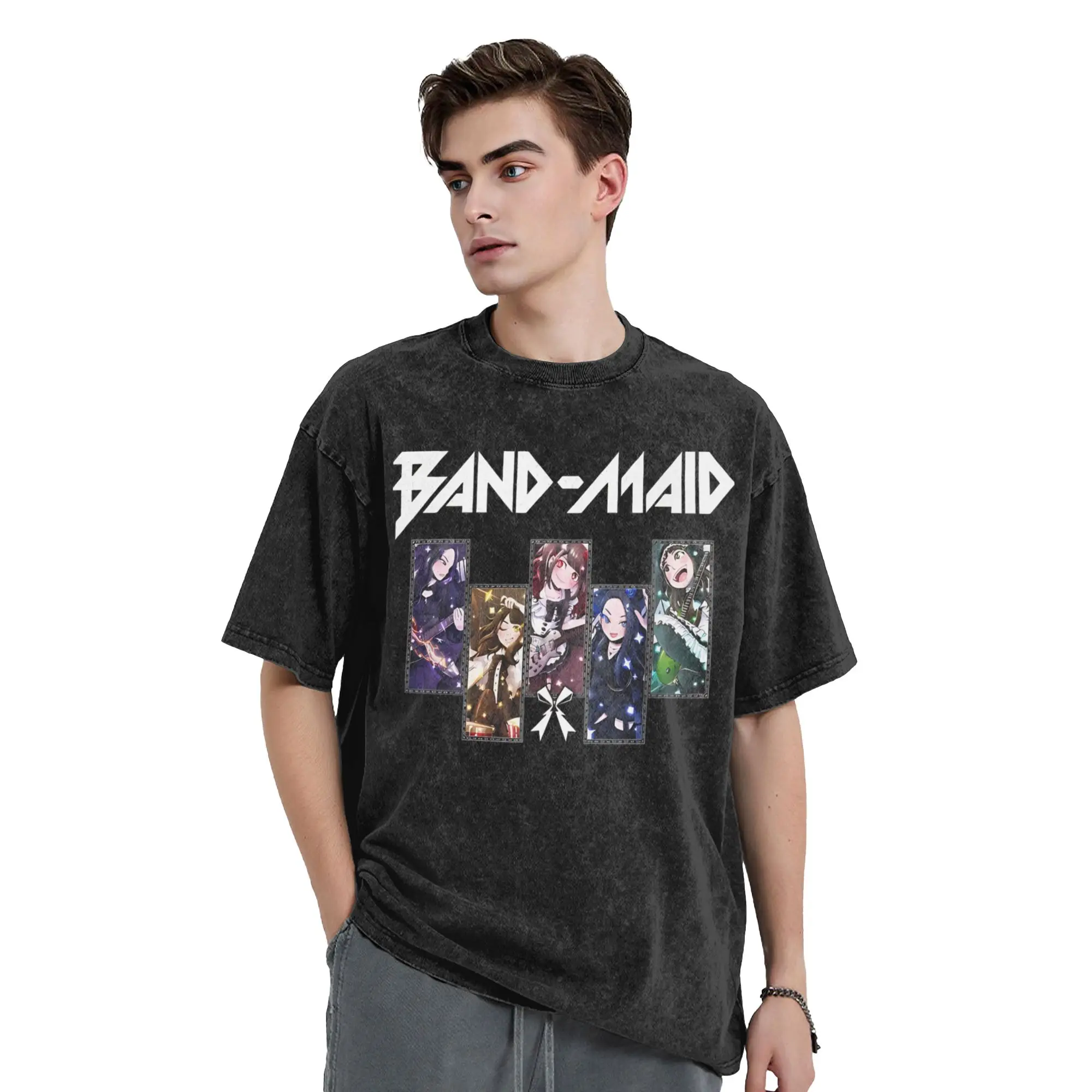 Band Maid Rock Symphony T Shirt Hip Hop Washed Short Sleeve Harajuku T-Shirt  Novelty Men Women Tops Streetwear Summer Tees