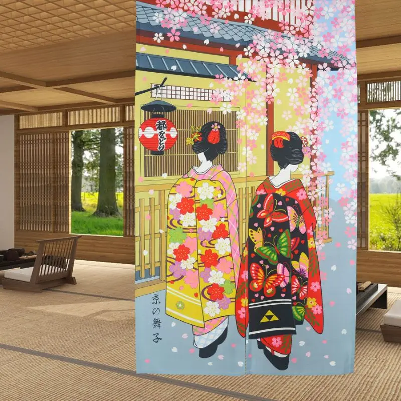 VIKAMA Ukiyo-e Kimono Geisha Japanese Half Door Curtain Partition Hanging Curtain Dining Room Bedroom Foyer Home Decoration
