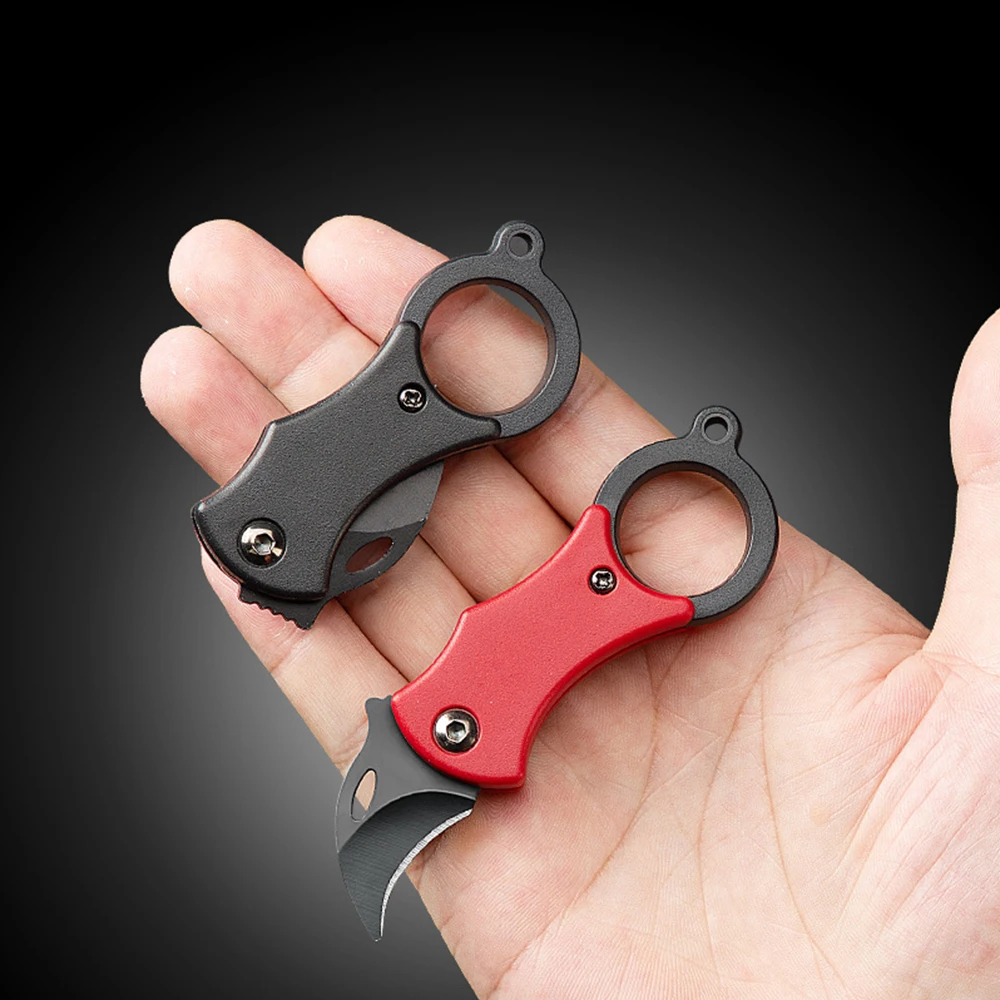 1pc Mini keychain stainless steel camping small handheld knife peeler fixed blade Foldable Knife multiple EDC tools with chain