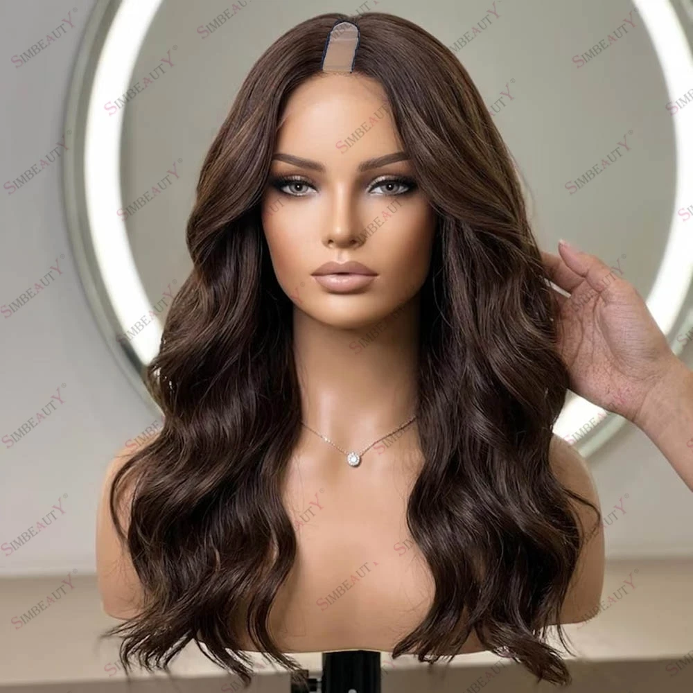 

Loose Wavy Mocha Brown Human Hair Cheap Wigs Glueless Easy Install V Part Wigs for Black Women 200Density Machine Made U PartWig