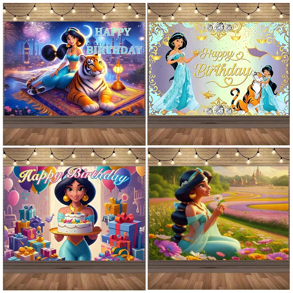 

Disney Jasmine Princess Theme Background Banner Girl Birthday Party Decorations Photography Backdrop Supplies Photo Shoot Prop