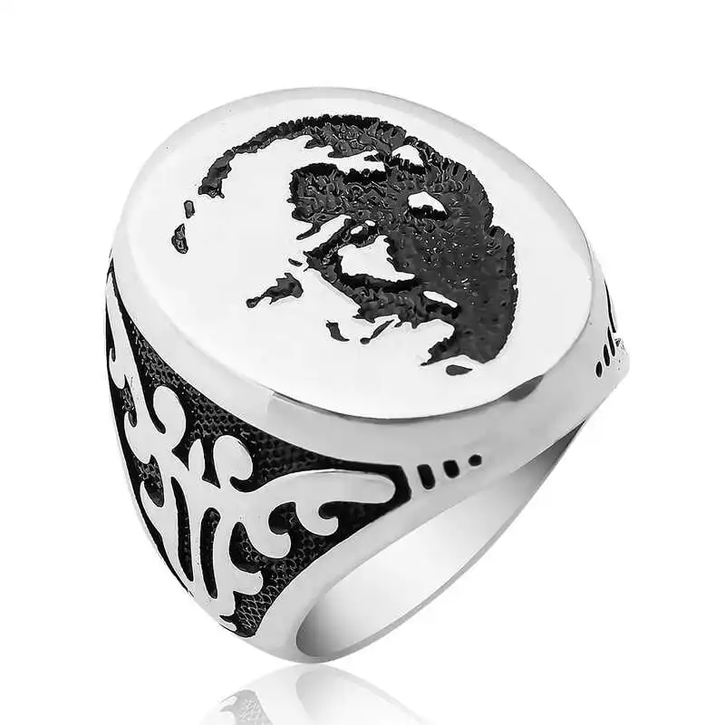 Silver Atatürk Silhouette Men's Ring - 925 Sterling Men's Jewelry Wedding Birthday Gift - Box - Man - Fashion - Botiva - Size - Turkish - Patterned Embroidery