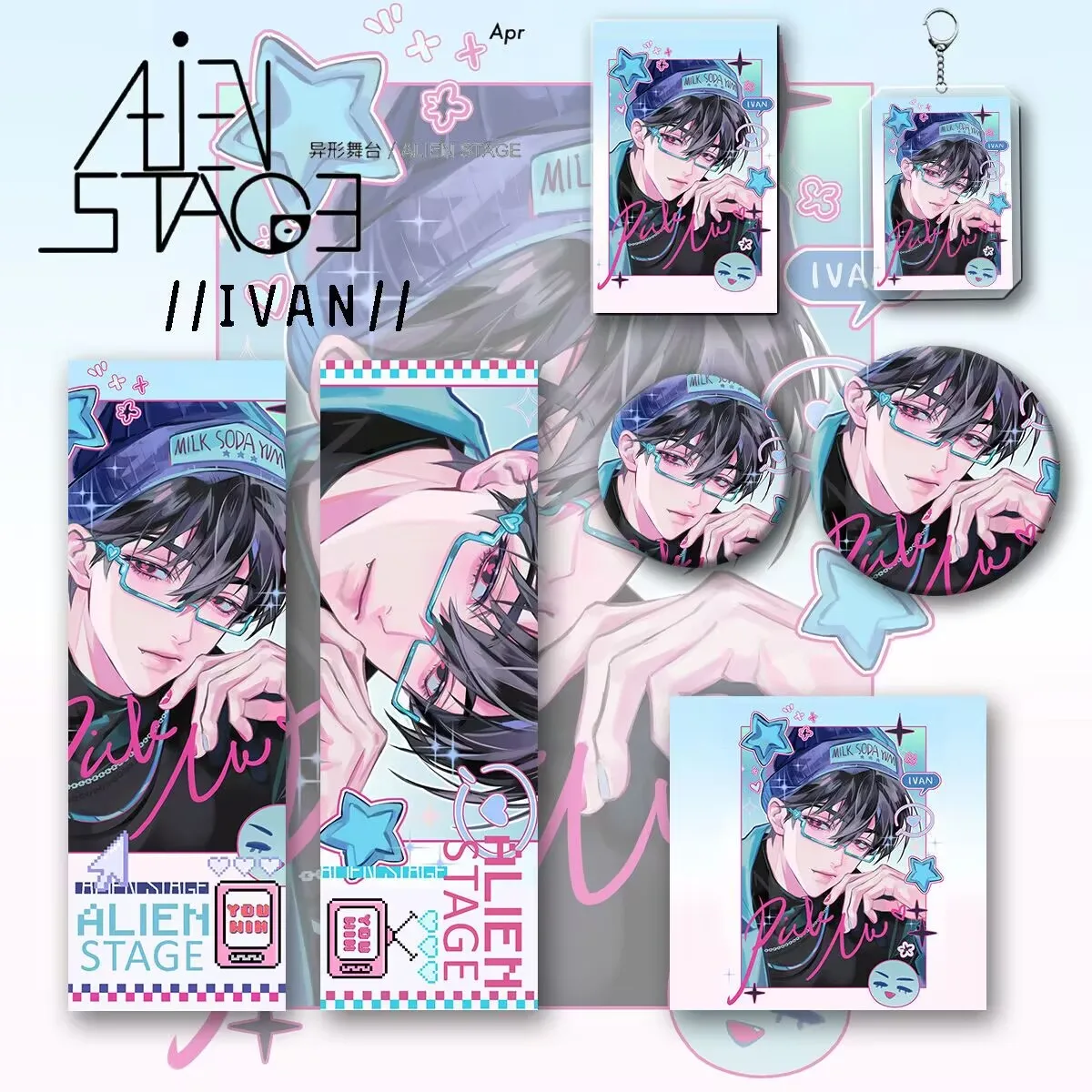 

【 Six-piece Set 】 Irregular-shaped stage, new peripheral ivan fan Art hit laser card bar badge keychain