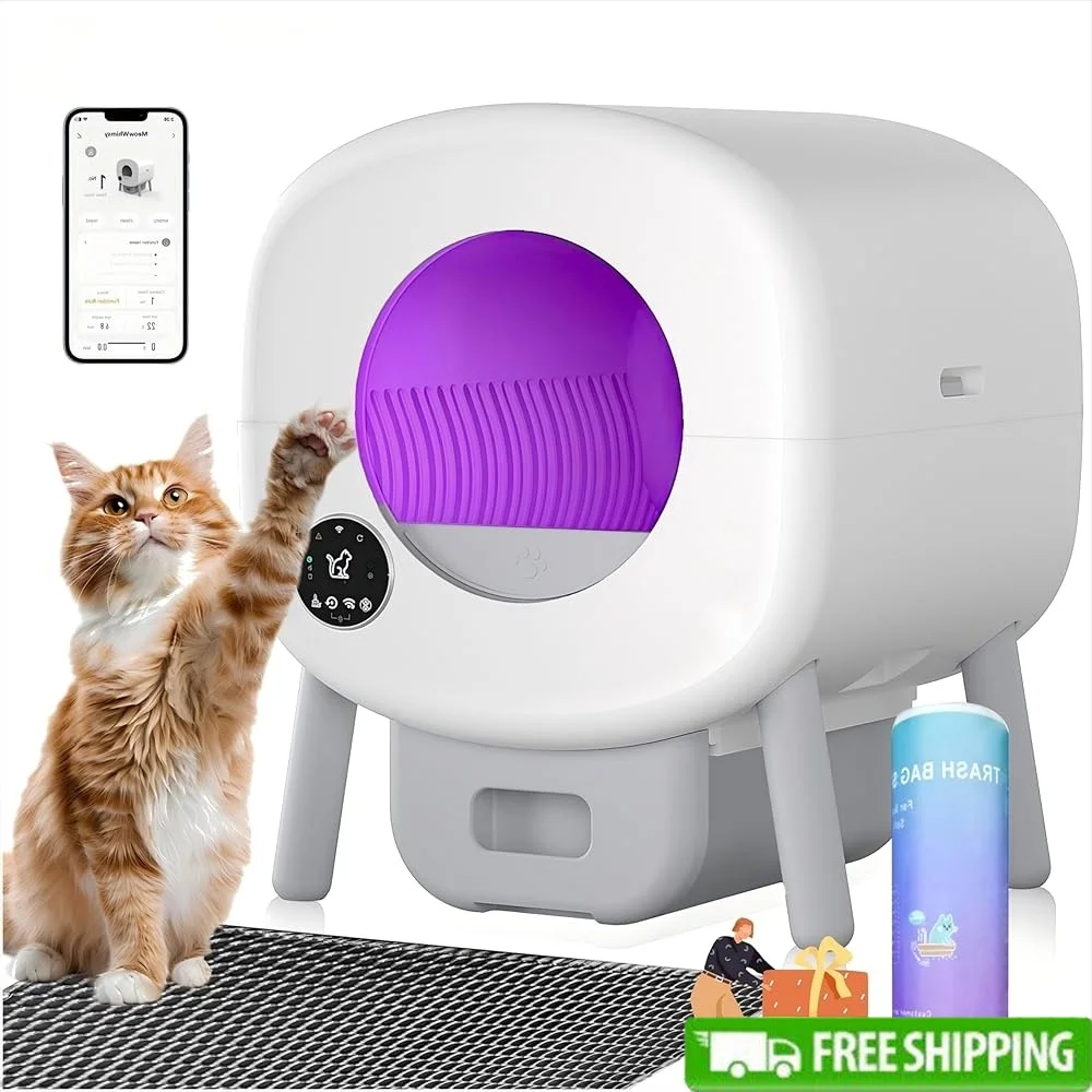 

Self Cleaning Cat Litter Box Automatic Waste Disposal Double Safety Sensors App Control Multiple Cats Quiet Design 100L Capacity