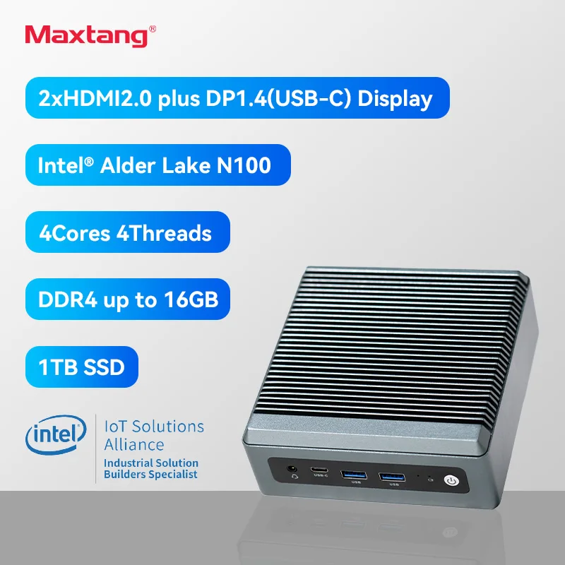 EOVOE Intel 12th Gen N100 Mini PC 16G RAM 1 تيرابايت SSD كمبيوتر DDR4 M.2 2280 SATA كمبيوتر ألعاب مع Win11 OS WIFI6 وBT5.2