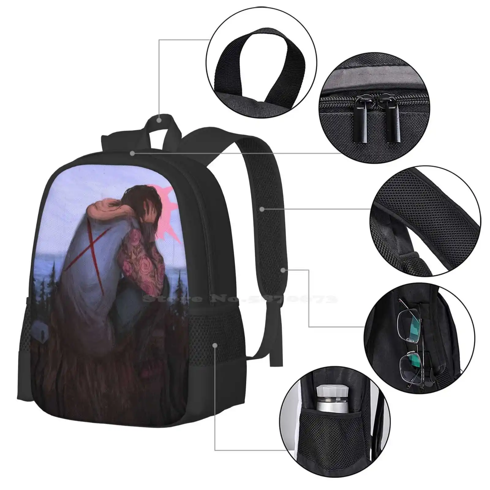 Mochila pesada con hombros descubiertos, bolso de moda, boceto de garabatos pesado, gran oferta